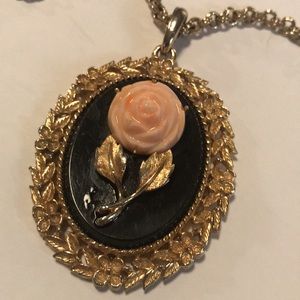 Beautiful Pink Rose Necklace with a Mirror on the other side - beautiful